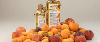 Абрикосовое масло в бутылках и плоды абрикоса